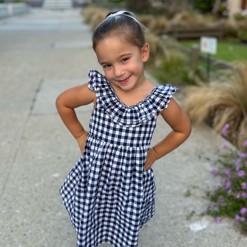 Janie and Jack Blue and White Sundress with Ruffled Flutter Sleeves